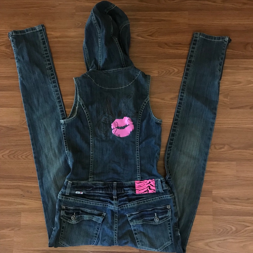 👑 NEW VINTAGE AKADEMIKS DENIM HOOD ROMPER SIZE 3